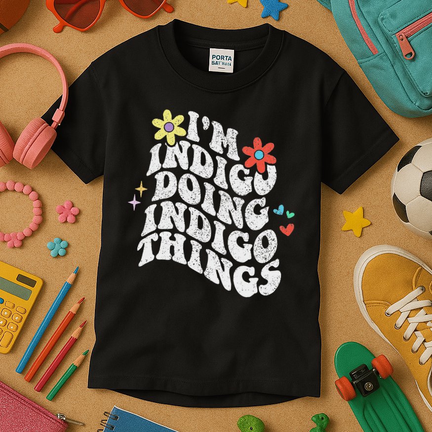 Retro Groovy Im Indigo Doing Indigo Things Funny Mothers Day Kids T-Shirt