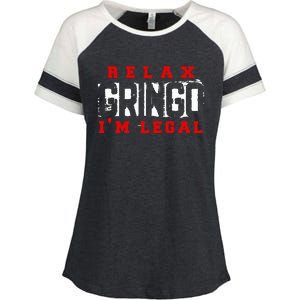 Relax Gringo IM Legal Funny Mexican Immigrant Enza Ladies Jersey Colorblock Tee