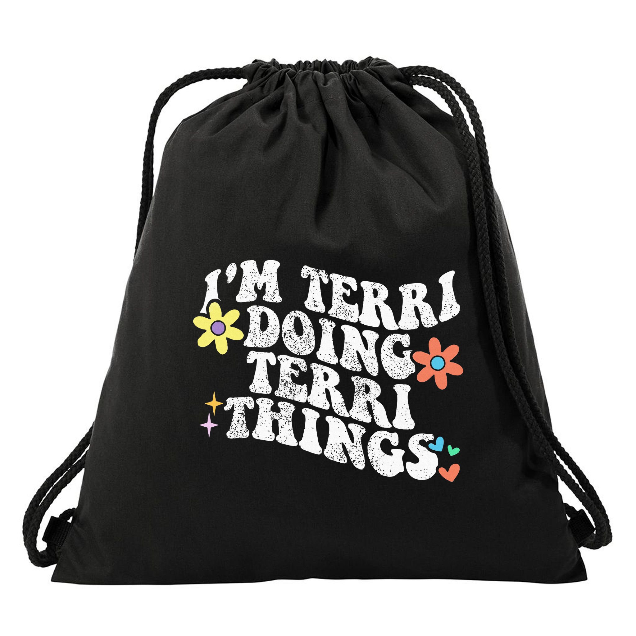 Retro Groovy Im Terri Doing Terri Things Funny MotherS Day Drawstring Bag