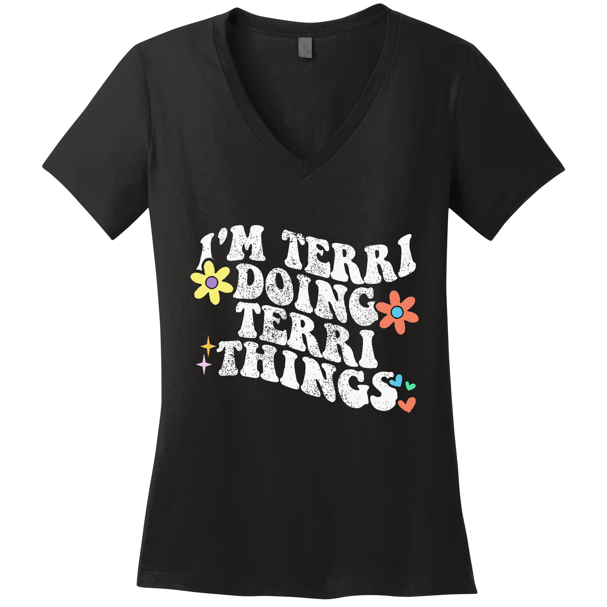 Retro Groovy Im Terri Doing Terri Things Funny MotherS Day Women's V-Neck T-Shirt