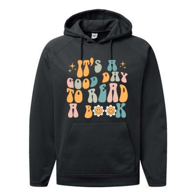 Retro Groovy Its A Good Day To Read A Book Performance Fleece Hoodie