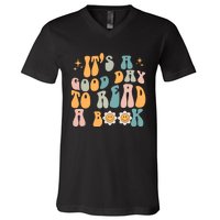 Retro Groovy Its A Good Day To Read A Book V-Neck T-Shirt