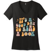 Retro Groovy Its A Good Day To Read A Book Women's V-Neck T-Shirt