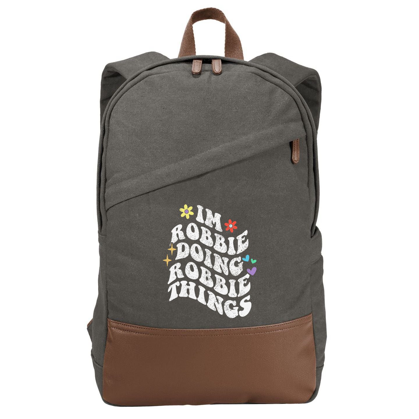 Retro Groovy Im Robbie Doing Robbie Things Funny MotherS Cotton Canvas Backpack