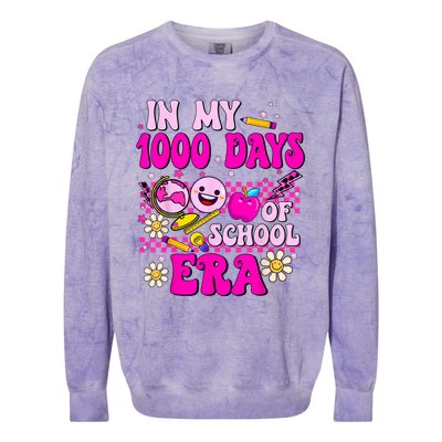 Retro Groovy In My 1000 Days Of School Era 1000 Days Smarter Colorblast Crewneck Sweatshirt