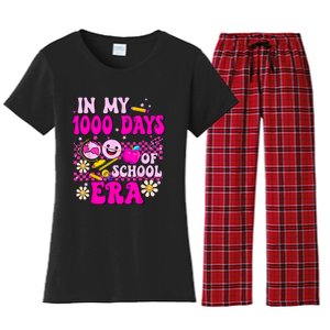 Retro Groovy In My 1000 Days Of School Era 1000 Days Smarter Women's Flannel Pajama Set