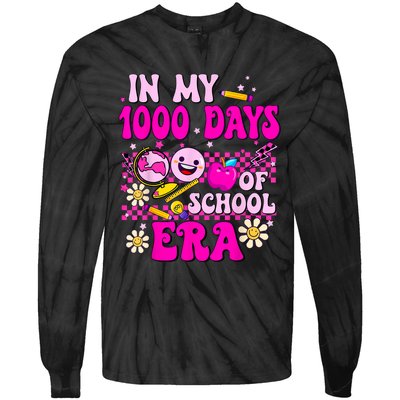 Retro Groovy In My 1000 Days Of School Era 1000 Days Smarter Tie-Dye Long Sleeve Shirt