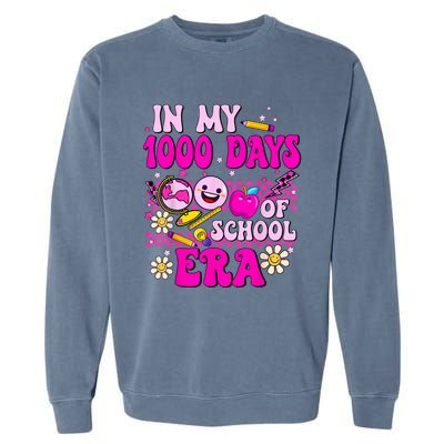 Retro Groovy In My 1000 Days Of School Era 1000 Days Smarter Garment-Dyed Sweatshirt