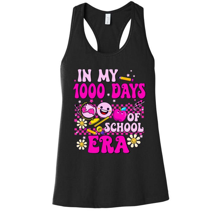 Retro Groovy In My 1000 Days Of School Era 1000 Days Smarter Women's Racerback Tank