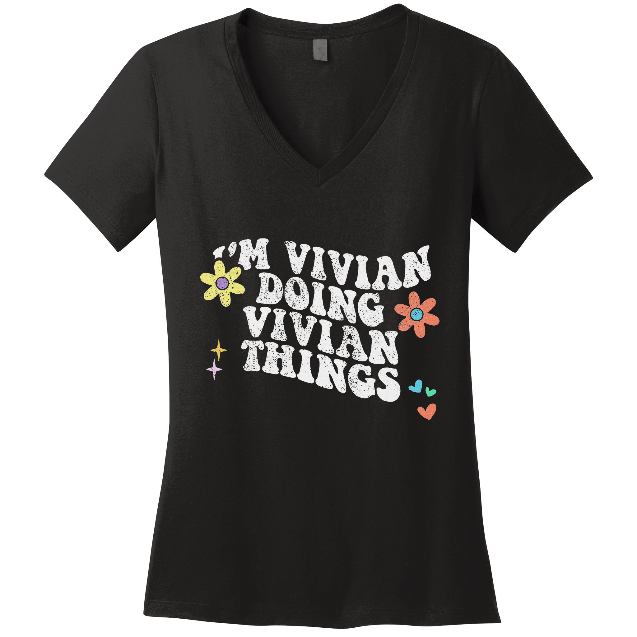 Retro Groovy Im Vivian Doing Vivian Things Funny Mothers Day Women's V-Neck T-Shirt