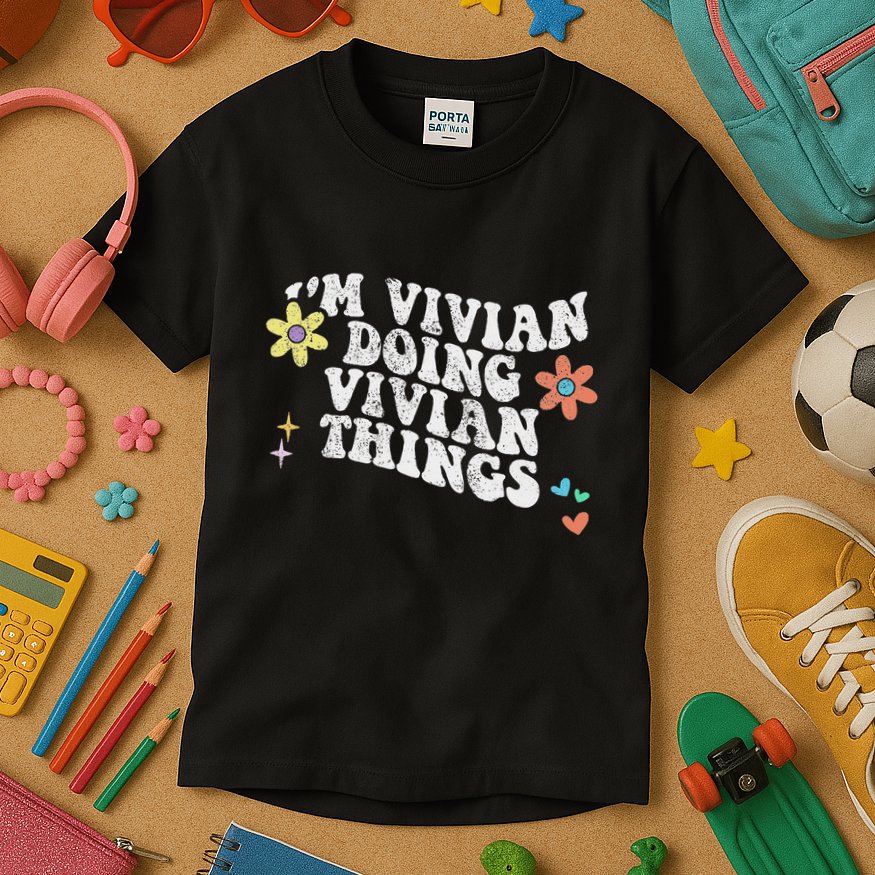 Retro Groovy Im Vivian Doing Vivian Things Funny Mothers Day Kids T-Shirt
