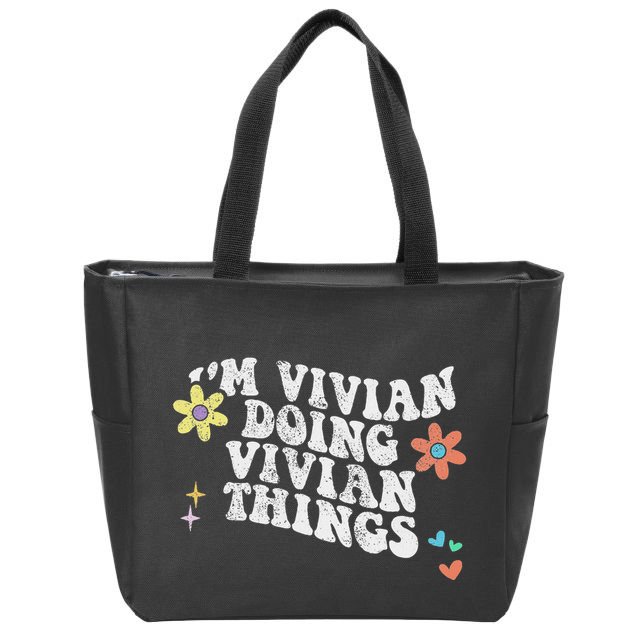 Retro Groovy Im Vivian Doing Vivian Things Funny Mothers Day Zip Tote Bag