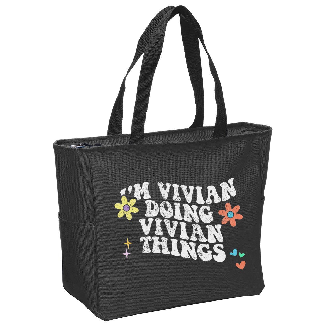 Retro Groovy Im Vivian Doing Vivian Things Funny Mothers Day Zip Tote Bag