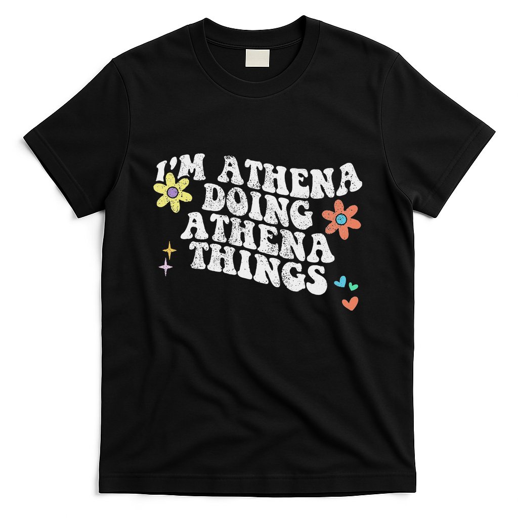 Retro Groovy Im Athena Doing Athena Things Funny Mothers Day T-Shirt