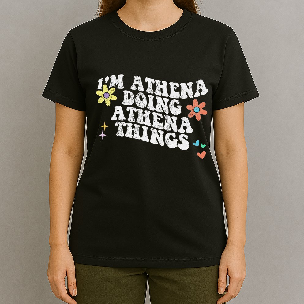 Retro Groovy Im Athena Doing Athena Things Funny Mothers Day T-Shirt