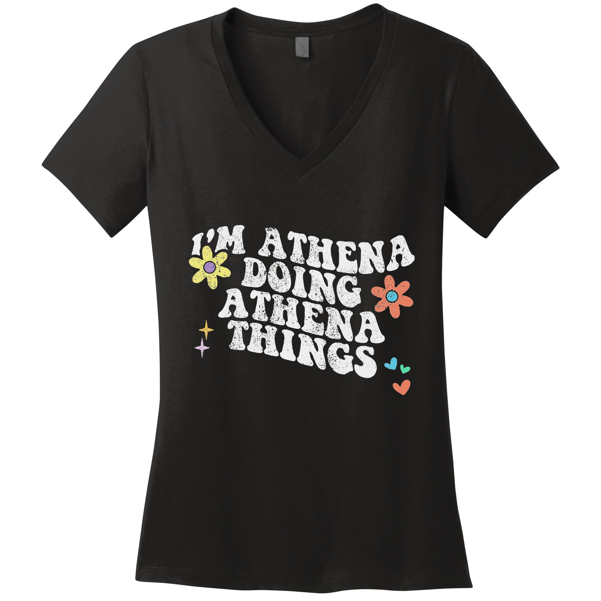 Retro Groovy Im Athena Doing Athena Things Funny Mothers Day Women's V-Neck T-Shirt