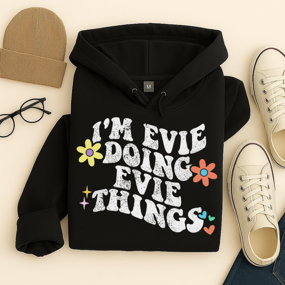 Retro Groovy Im Evie Doing Evie Things Funny Mother's Day Hoodie
