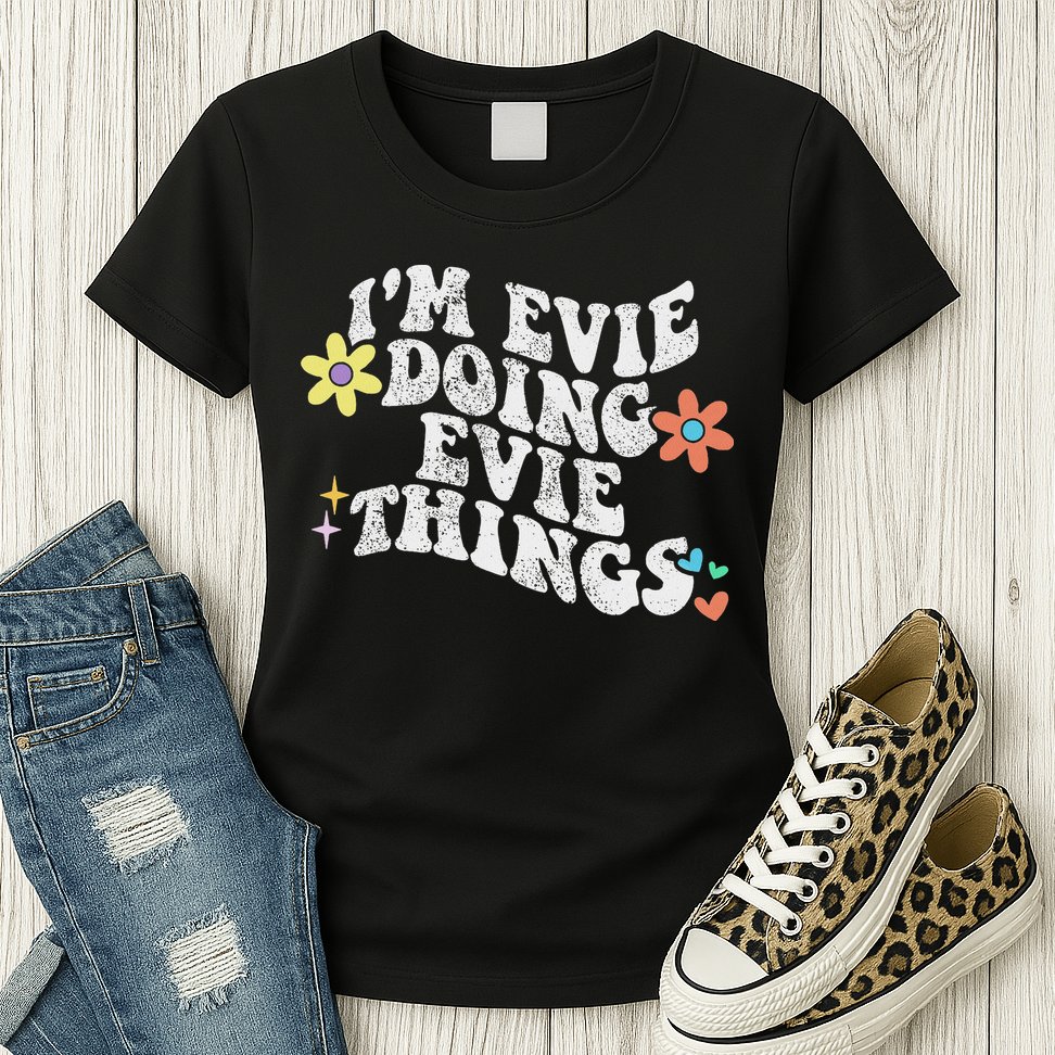 Retro Groovy Im Evie Doing Evie Things Funny Mother's Day Womens T-Shirt