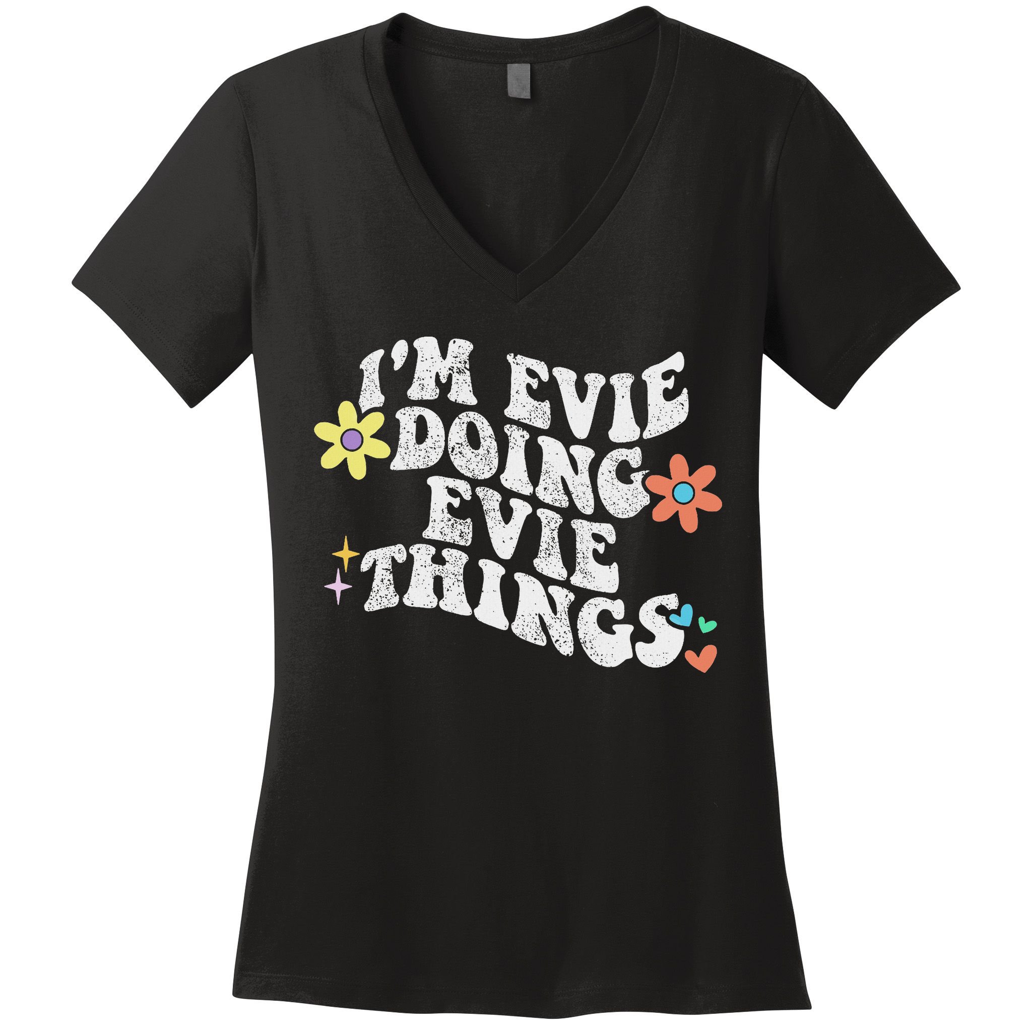 Retro Groovy Im Evie Doing Evie Things Funny Mother's Day Women's V-Neck T-Shirt