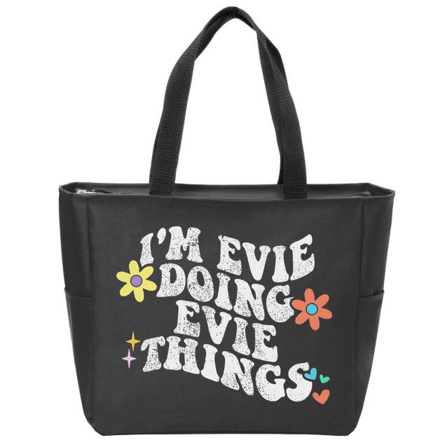 Retro Groovy Im Evie Doing Evie Things Funny Mother's Day Zip Tote Bag