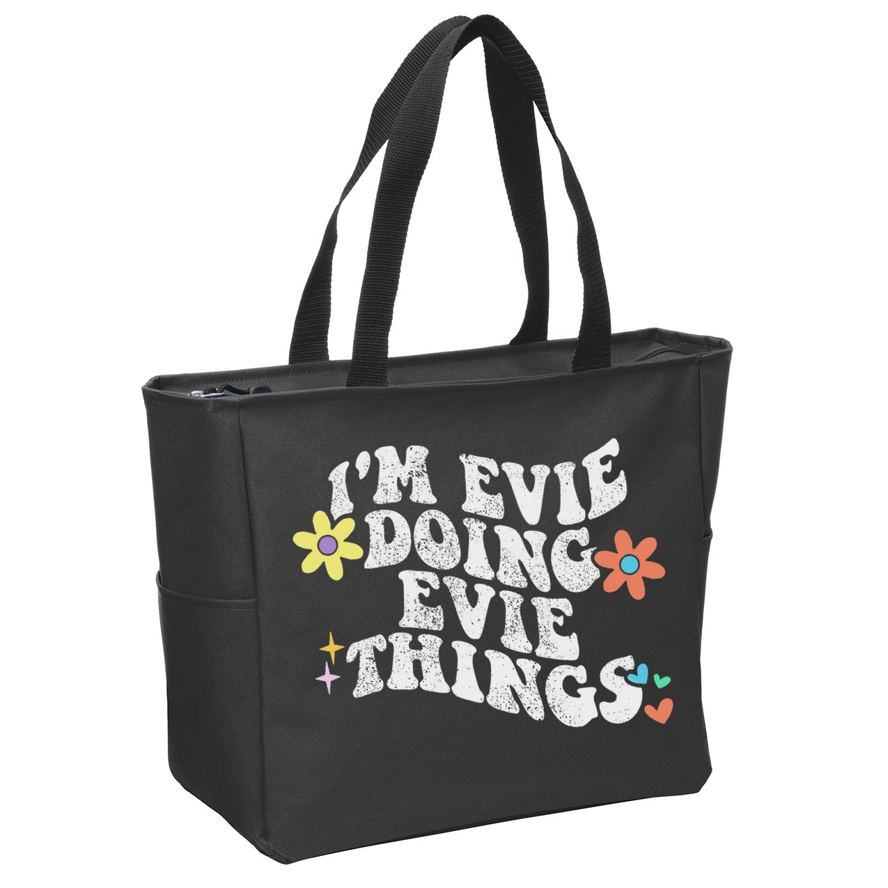Retro Groovy Im Evie Doing Evie Things Funny Mother's Day Zip Tote Bag