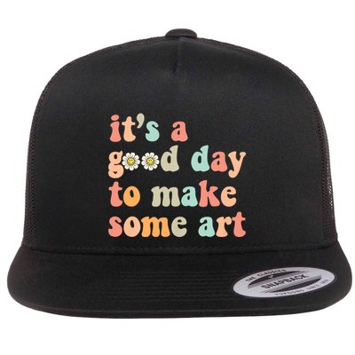 Retro Groovy ItS A Good Day To Make Art Artist Art Maker Flat Bill Trucker Hat
