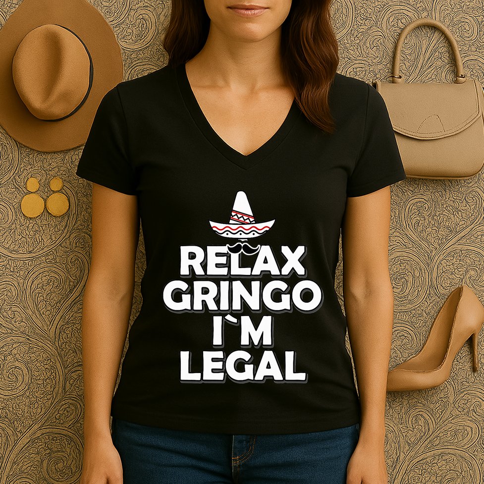 Relax Gringo I`M Legal Funny Immigration Women's V-Neck T-Shirt