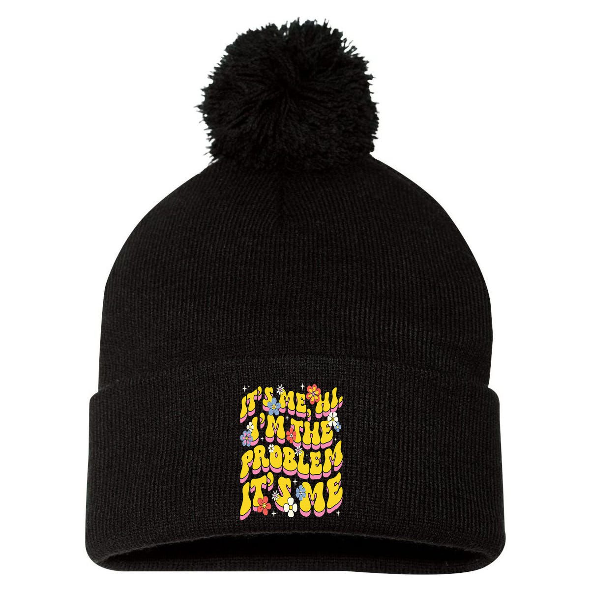 Retro Groovy Its Me Hi I'm The Problem Pom Pom 12in Knit Beanie