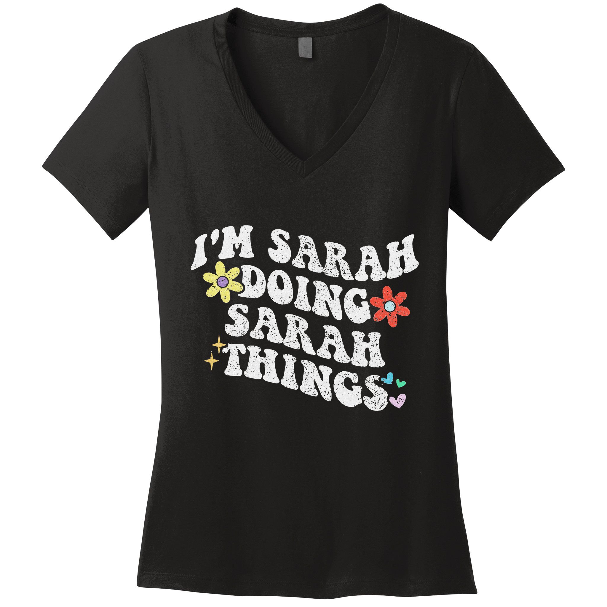 Retro Groovy Im Sarah Doing Sarah Things Funny MotherS Day Women's V-Neck T-Shirt