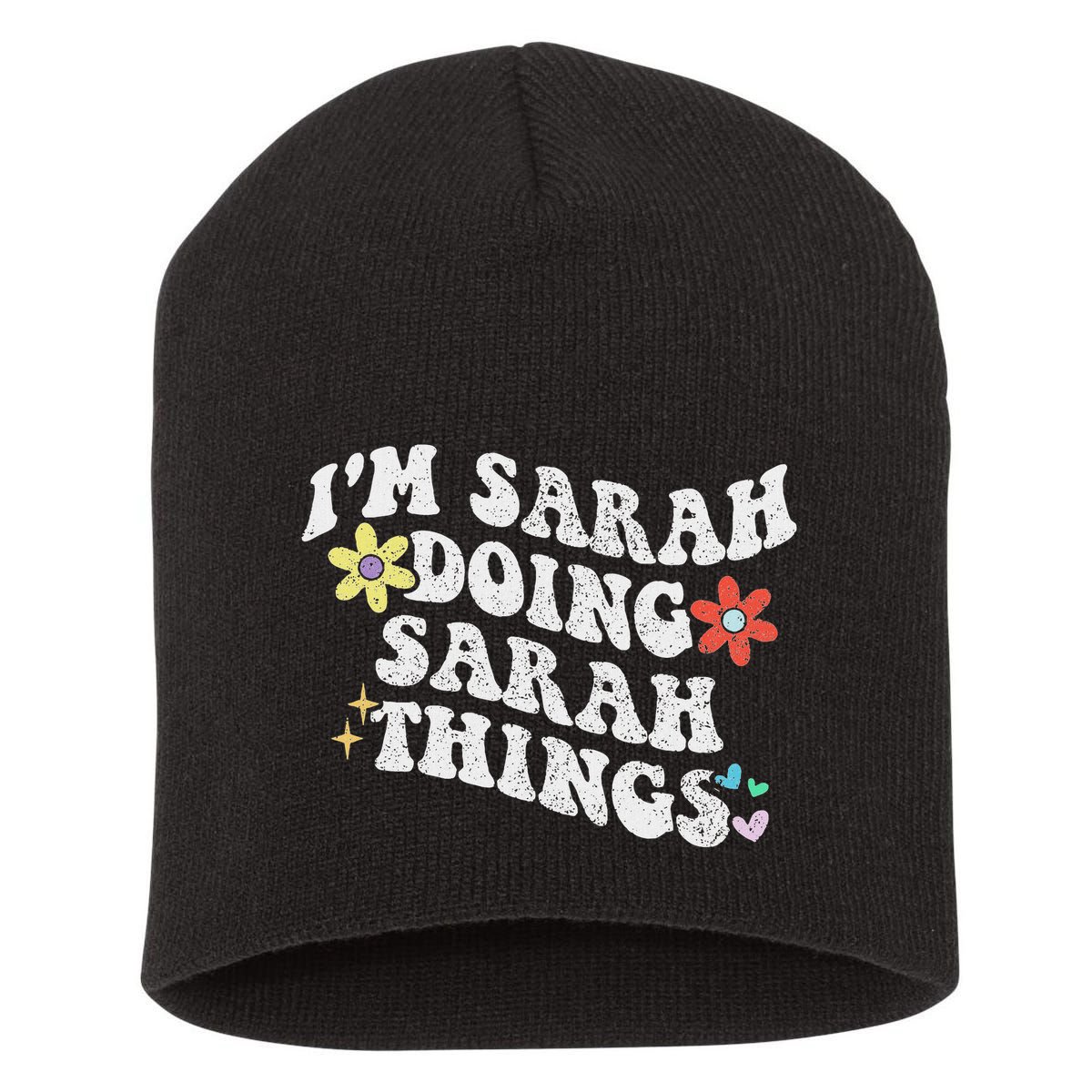 Retro Groovy Im Sarah Doing Sarah Things Funny MotherS Day Short Acrylic Beanie