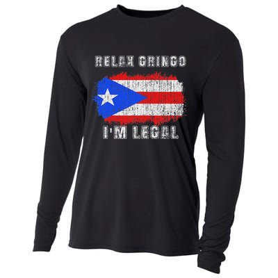 Relax Gringo Im Legal Puerto Rican Funny Puerto Rico Pr Flag Cooling Performance Long Sleeve Crew