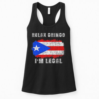 Relax Gringo Im Legal Puerto Rican Funny Puerto Rico Pr Flag Womens Tank Top