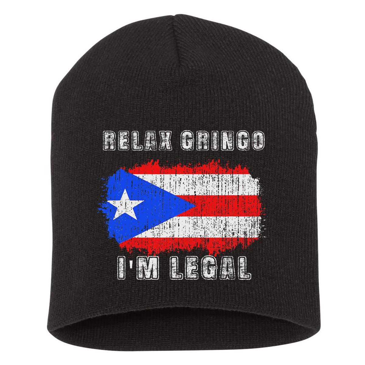 Relax Gringo Im Legal Puerto Rican Funny Puerto Rico Pr Flag Short Acrylic Beanie