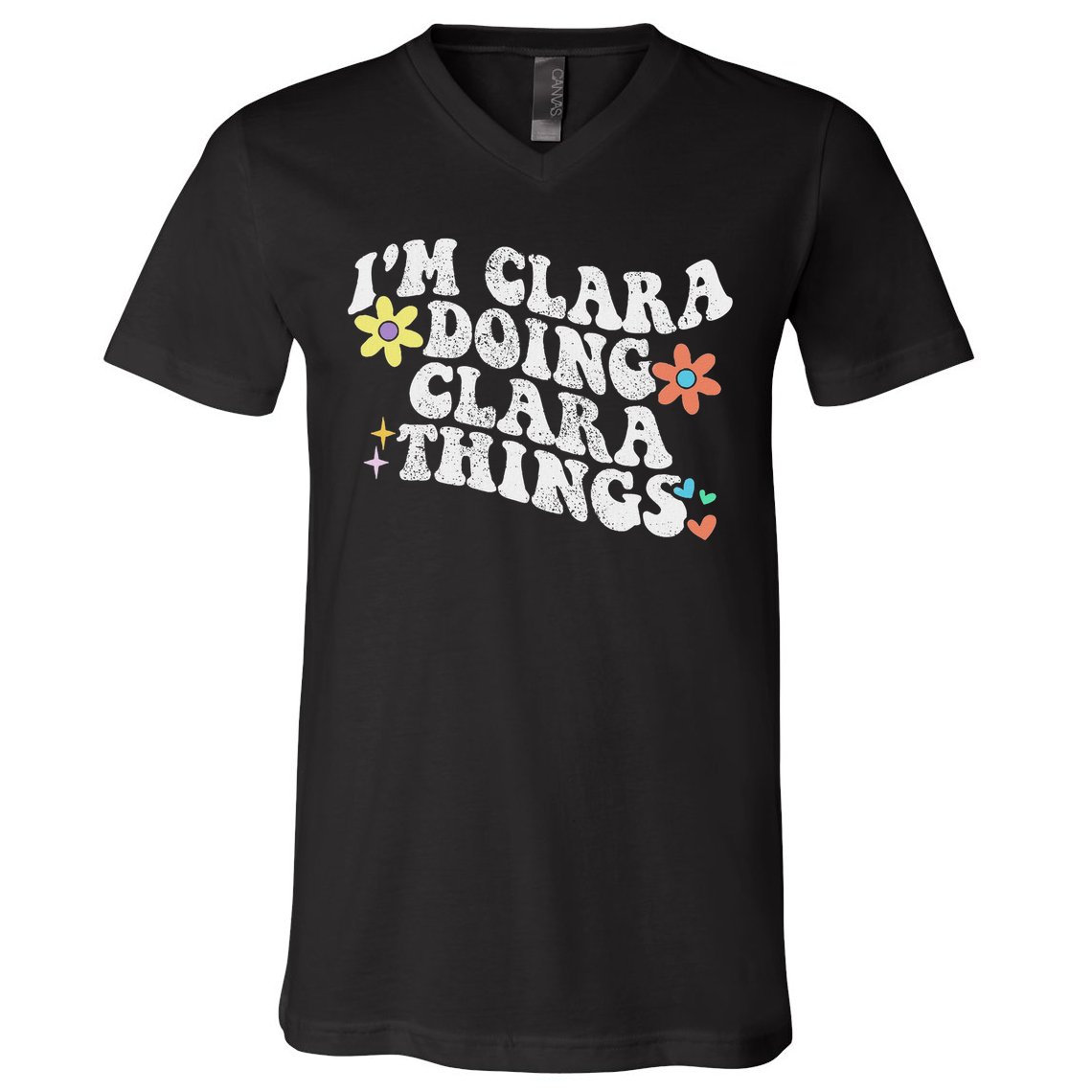 Retro Groovy Im Clara Doing Clara Things Funny Mother's Day V-Neck T-Shirt
