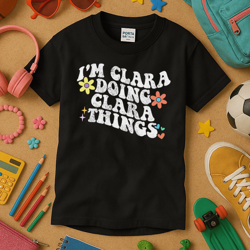 Retro Groovy Im Clara Doing Clara Things Funny Mother's Day Kids T-Shirt