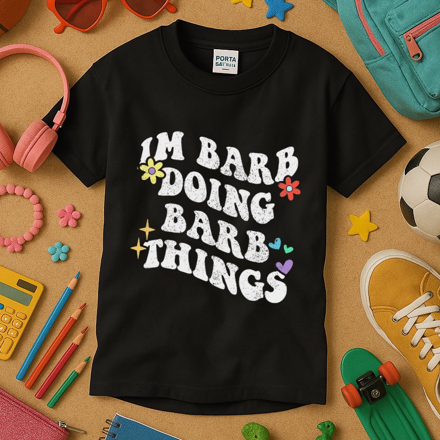 Retro Groovy Im Barb Doing Barb Things Funny MotherS Day Kids T-Shirt