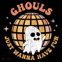 Retro Ghouls Just Wanna Have Fun Groovy Ghost Halloween Gift Sustainable Bucket Hat