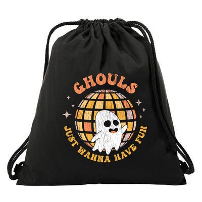 Retro Ghouls Just Wanna Have Fun Groovy Ghost Halloween Gift Drawstring Bag