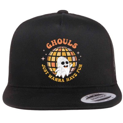 Retro Ghouls Just Wanna Have Fun Groovy Ghost Halloween Gift Flatbill Hat