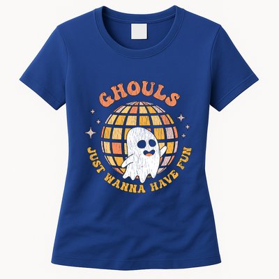 Retro Ghouls Just Wanna Have Fun Groovy Ghost Halloween Gift Womens T-Shirt