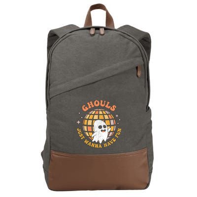 Retro Ghouls Just Wanna Have Fun Groovy Ghost Halloween Gift Cotton Canvas Backpack