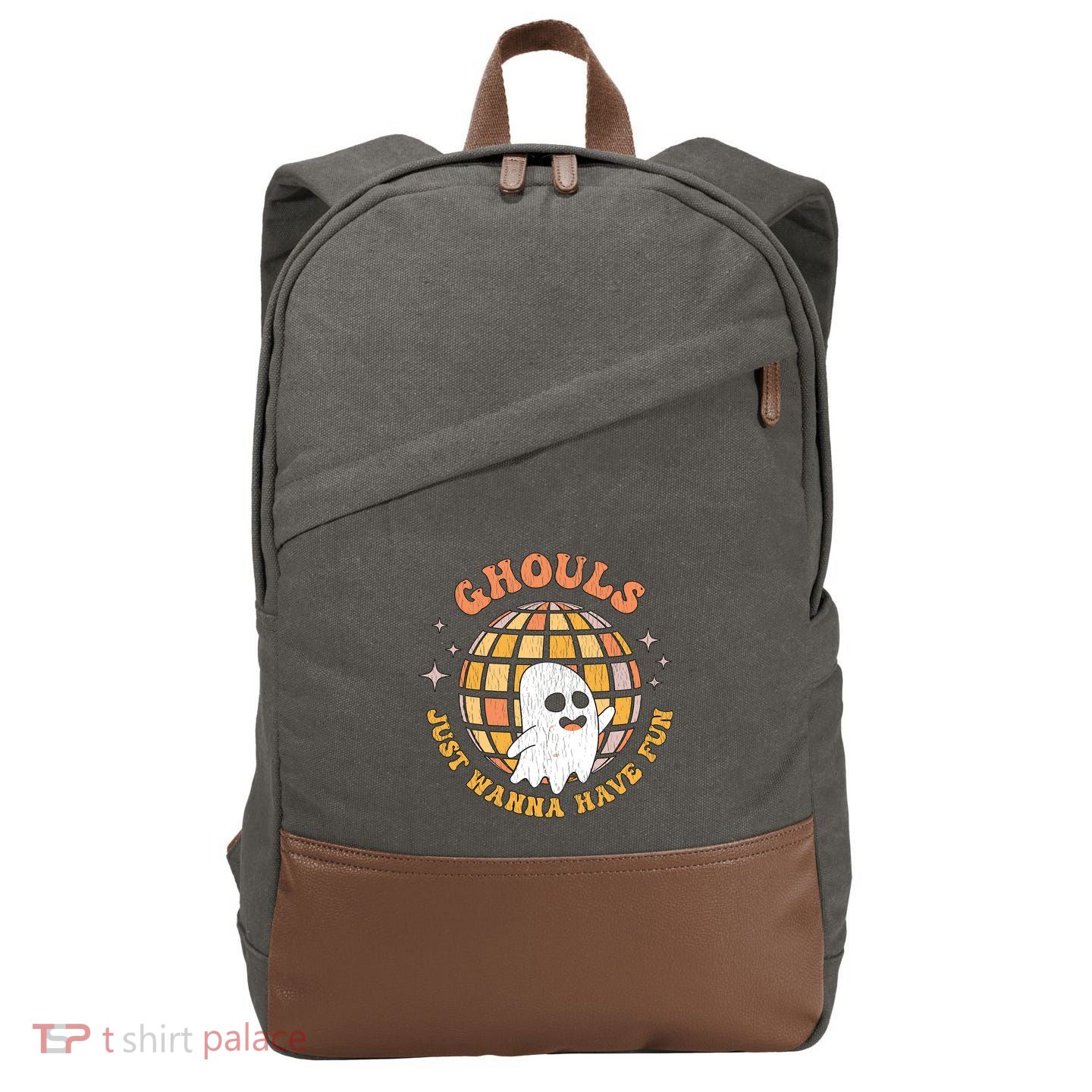 Retro Ghouls Just Wanna Have Fun Groovy Ghost Halloween Gift Cotton Canvas Backpack