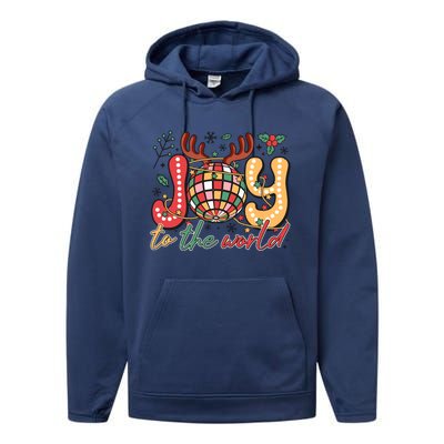 Retro Groovy Joy To The World Disco Ball Doodle Dots Performance Fleece Hoodie