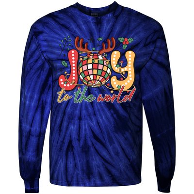 Retro Groovy Joy To The World Disco Ball Doodle Dots Tie-Dye Long Sleeve Shirt