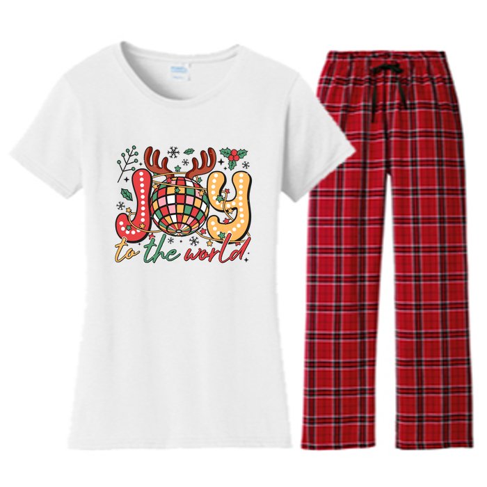 Retro Groovy Joy To The World Disco Ball Doodle Dots Women's Flannel Pajama Set