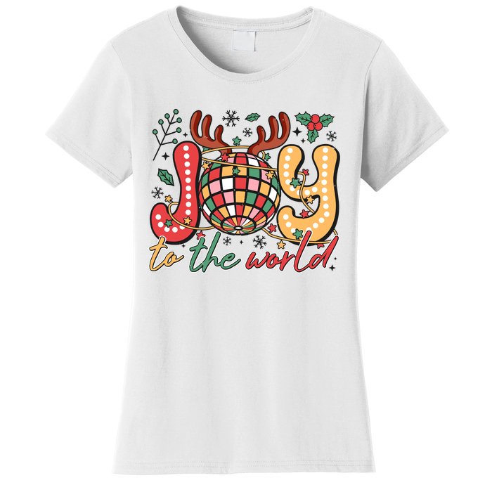 Retro Groovy Joy To The World Disco Ball Doodle Dots Women's T-Shirt