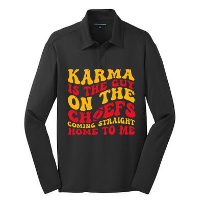 Retro Groovy Karma Is the Guy on the Chief  Silk Touch Performance Long Sleeve Polo