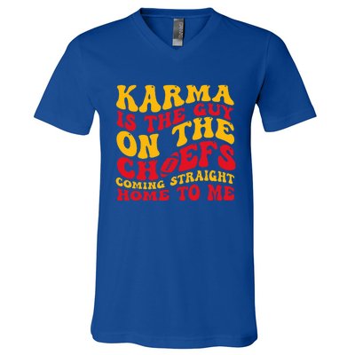 Retro Groovy Karma Is the Guy on the Chief  V-Neck T-Shirt