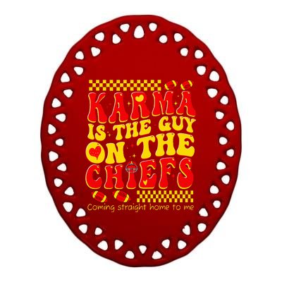 Retro Groovy Karma Is the Guy on the Chief Ceramic Oval Ornament