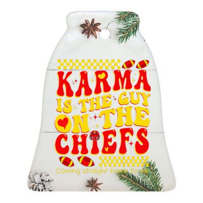 Retro Groovy Karma Is the Guy on the Chief Ceramic Bell Ornament